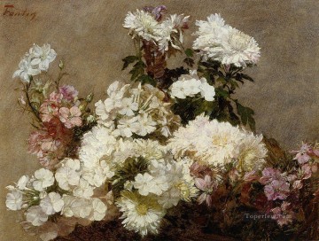 Phlox blanco, crisantemo de verano y flores de espuela de caballero, pintor Henri Fantin Latour Pinturas al óleo